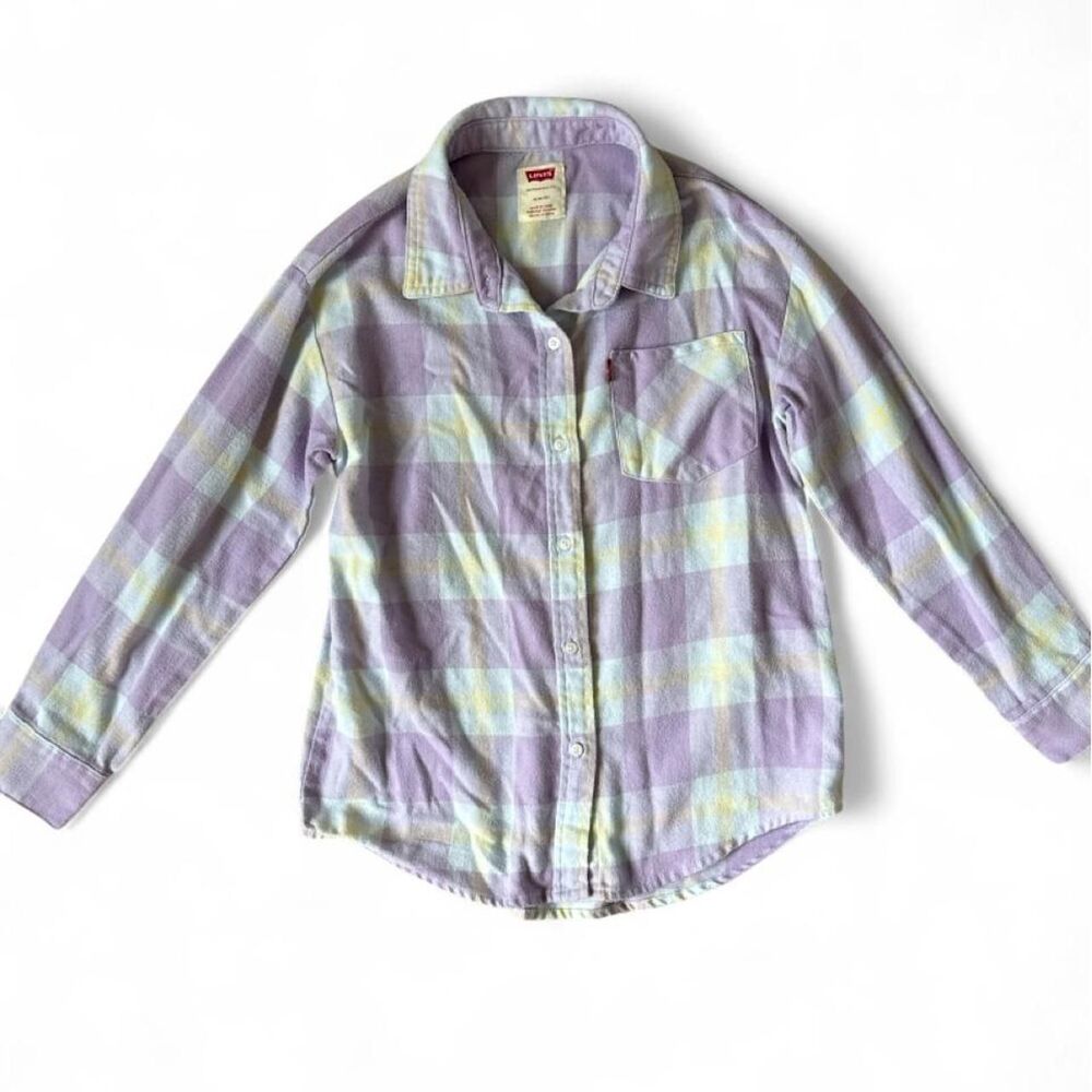 Levi’s Girls Pastel Plaid Flannel Button-Up Shirt Size M 10/12